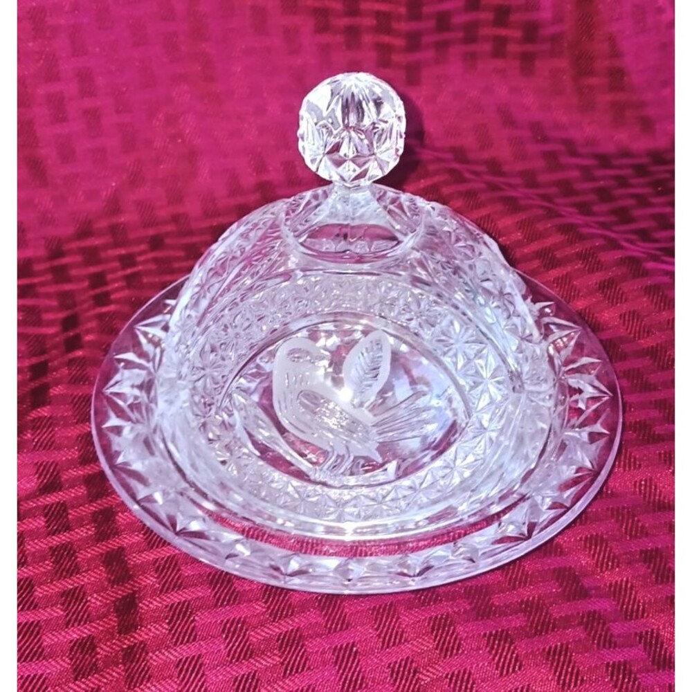 Hofbauer Germany The Byrdes Collection Crystal Butter Dish Cheese Plate Lid Dome
